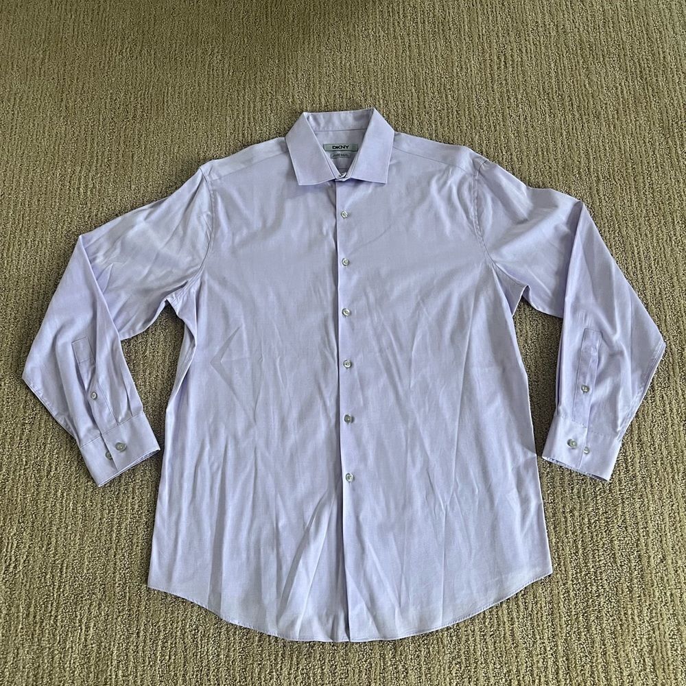 DKNY Mens Light Purple Shaped Slim Fit Button Down Shirt